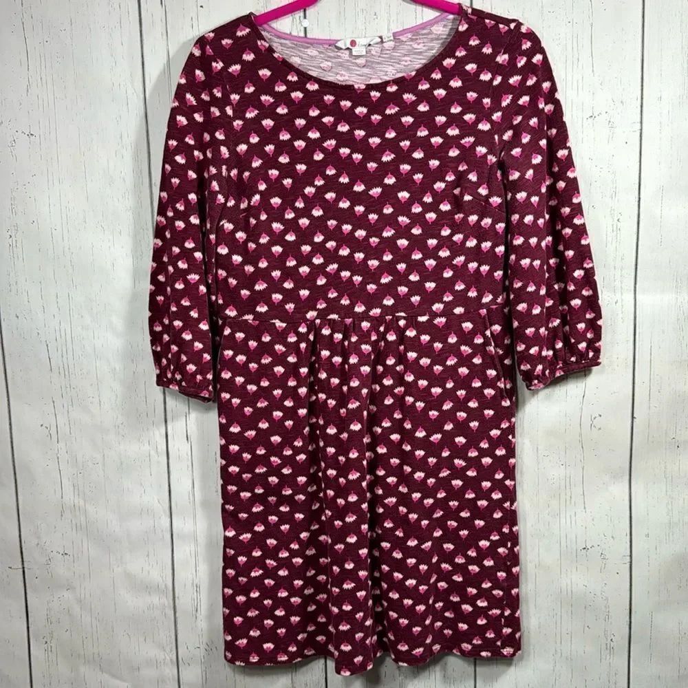 Boden Burgundy Pink Geometric Print Dress 6 Petit Cottagecore Preppy Romantic